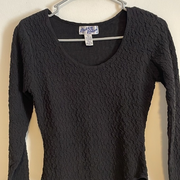 90s Long Sleeve Bodysuit Black Large Textured Swirl Alt Goth Minimal Stretch Y2K - Picture 3 of 15